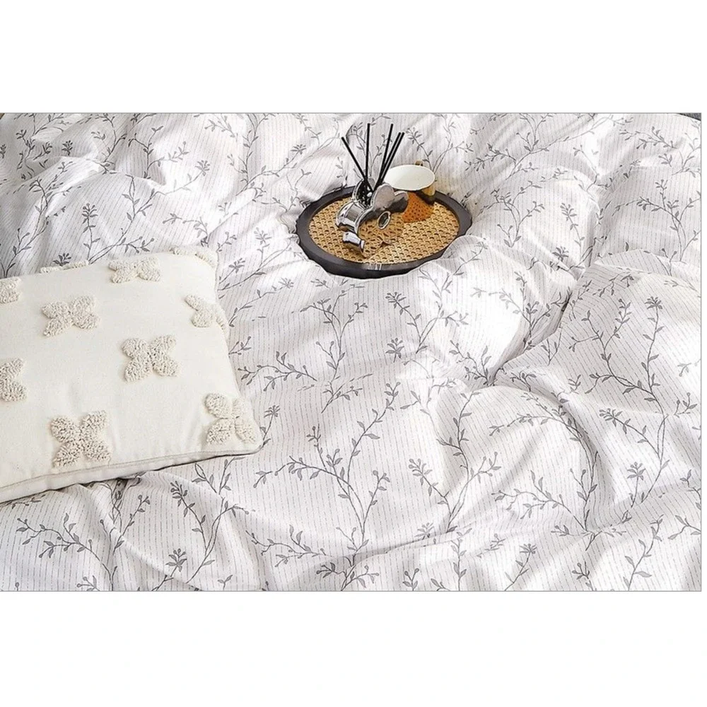Ivy Gray Branches 100% Cotton Comforter Set Queen Modern Farmhouse Minimalist‎